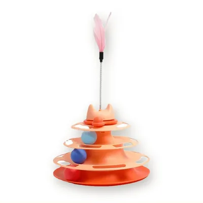 Cat Ball Tower Toy with Rolling Balls on Circular Tracks