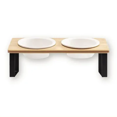 Bamboo Double Bowl Stand for Cats and Small Dogs