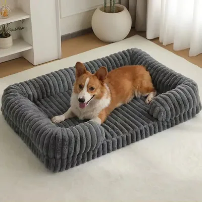 Rectangular Plush Bolster Dog Bed, 5 Sizes