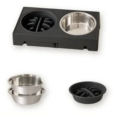 Adjustable Elevated Dog Bowl Stand, 5 Heights, with Slow Feeder