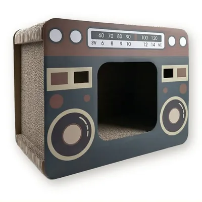 Retro Radio Cardboard Cat House with Scratcher