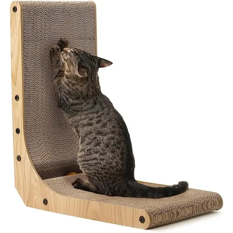 L-Shaped Corrugated Cardboard Cat Scratcher and Lounger