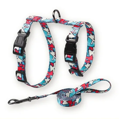 H-Style Cat Harness and Leash Set, Colourful Prints