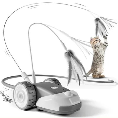Automatic Moving Mouse Cat Toy with Feathers, 2 Speeds, Rechargeable