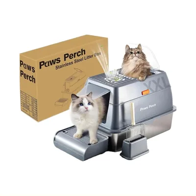 Enclosed Stainless Steel Cat Litter Box with High Walls