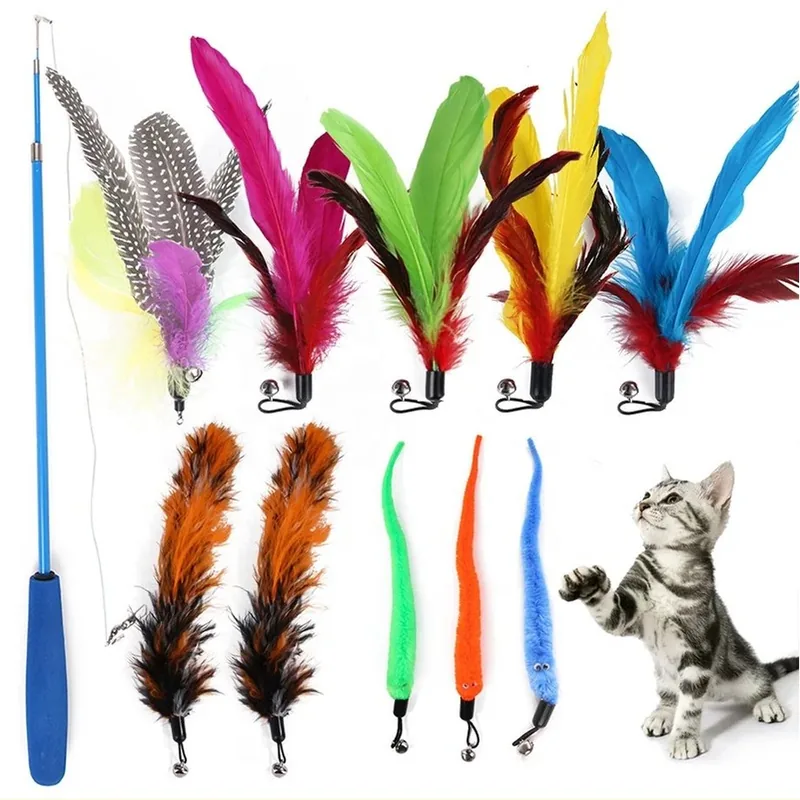 Recharges pour canne à jouer pour chat : plumes et peluches, 11 pièces