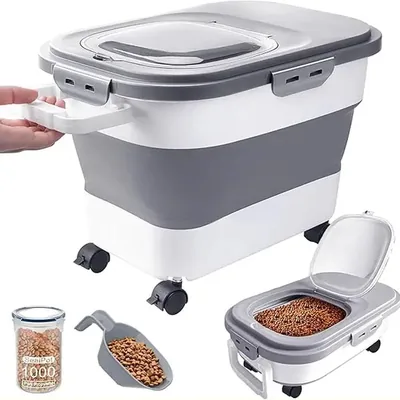 Collapsible Airtight Pet Food Storage Container on Wheels