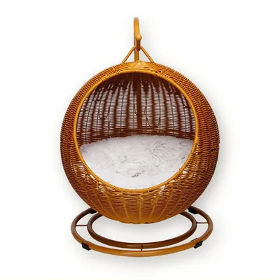 Hanging Rattan Cat Basket Bed with Floor Stand
