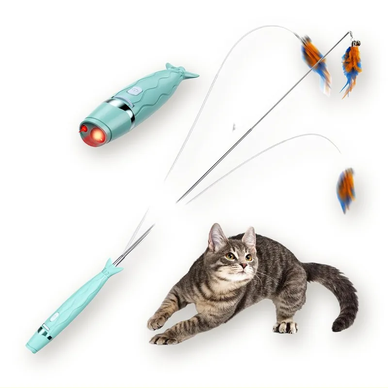 Interactive Cat Toy: Teaser Wand with Light and Replaceable Feathers
