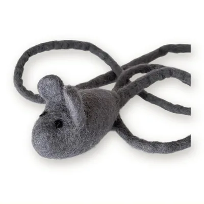 Handmade Felted Wool Mouse Cat Toy with Long Tail