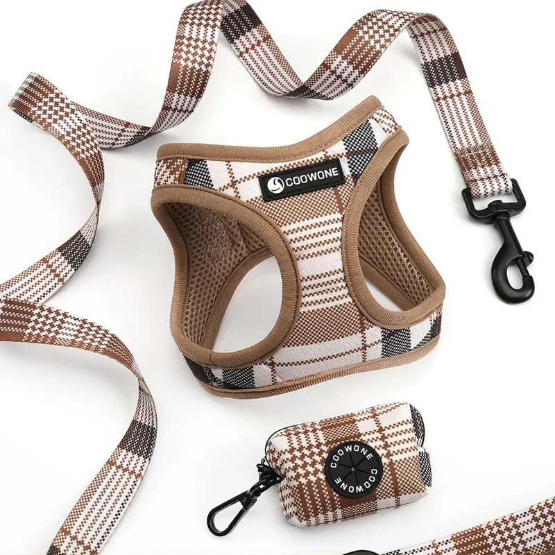 Dog Harness, Leash and Poop Bag Holder Set, Sizes XS–XL