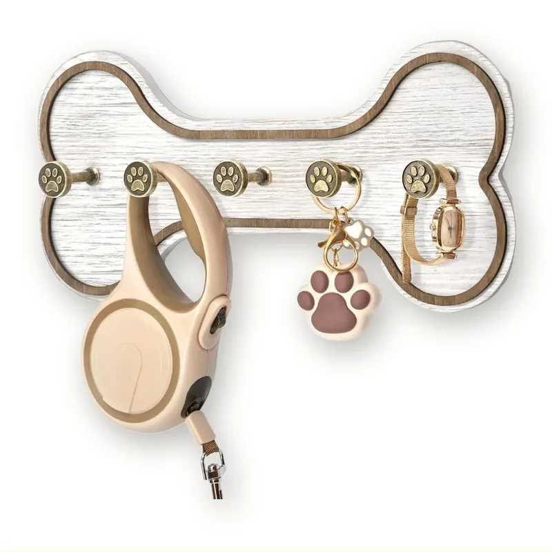 Bone-Shaped Wall Leash Holder with 5 Hooks