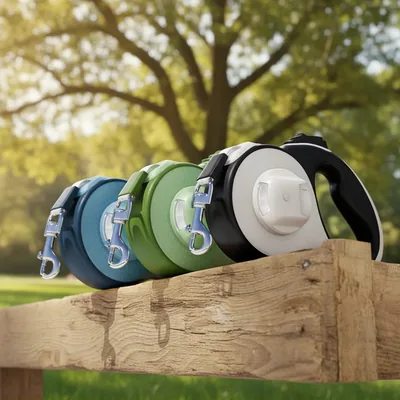 Retractable Dog Leash 5 m with LED Light and Poop Bag Dispenser