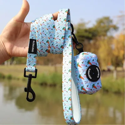 Printed Neoprene Dog Leash with Poop Bag Holder
