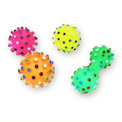 Soft Rubber Spiky Dog Toys – Ball and Dumbbell