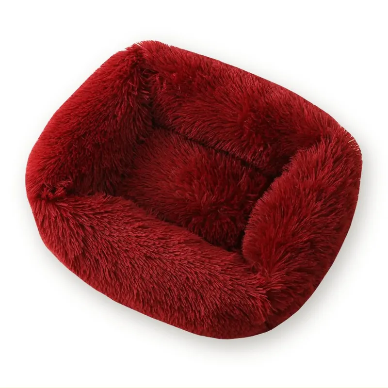 Square Plush Pet Bed with Raised Edges, Sizes XS–L
