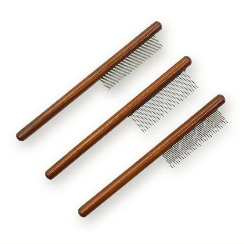 Wooden Handle Stainless Steel Pet Comb for Dogs and Cats