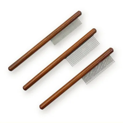 Wooden Handle Stainless Steel Pet Comb for Dogs and Cats