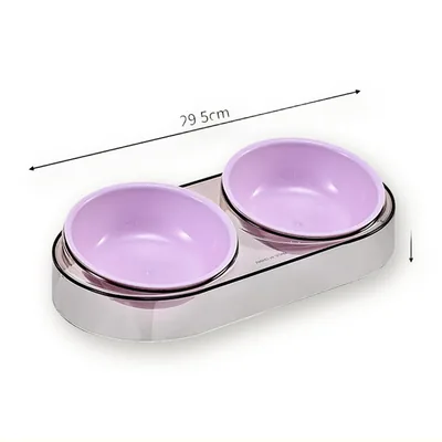 Double Cat Bowl Tilted 15° on Clear Raised Stand