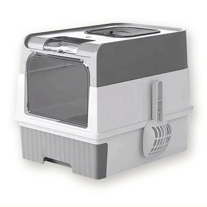 Foldable Enclosed Top Entry Cat Litter Box with Lid