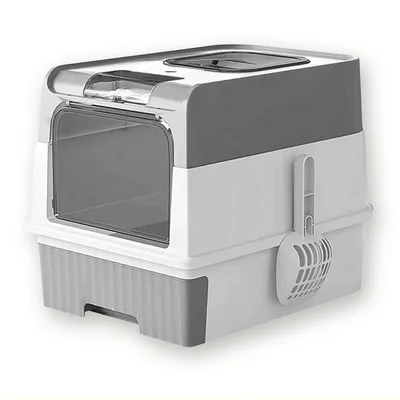 Foldable Enclosed Top Entry Cat Litter Box with Lid