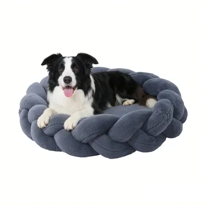 Round Braided Dog and Cat Bed with Removable Cover, Ø60–100 cm