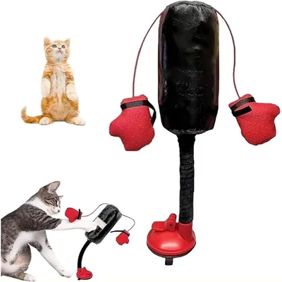 Cat Boxing Bag Toy with Suction Cup and Gloves, 37 cm