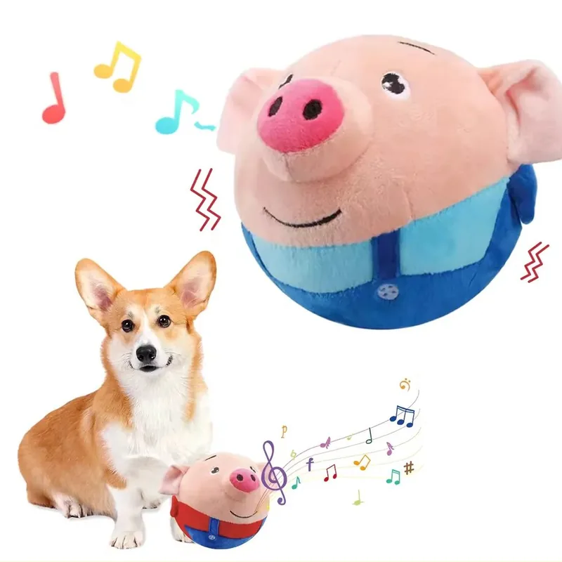 Interactive Bouncing Plush Pig Dog Toy with Sound